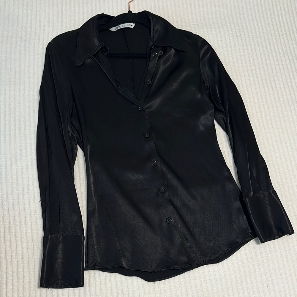 Zara slim fit Satin Button-Up Shirt